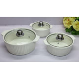 3‑Piece Gold Ceramic Serving Dishes with Glass Lids – Elegant & Practical