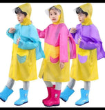 Kids/Pupils Portable PVC Raincoat with Hood & School Bag Pocket .