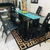 Executive 6-Seater Glass Dining Table with Leather Chairs – Elegant Dining Set