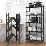 Large Foldable 5-Tier Kitchen Storage Rack with Wheels