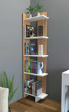 Sly 5-Tier Corner Bookshelf Décor Stand – Teak & White