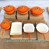11-Piece Cast Iron Cookware Set – Orange.