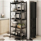 Large Foldable 5-Tier Kitchen Storage Rack with Wheels