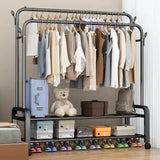 Advanced Double Layer Garment Rack – Mobile Floor Standing Clothes Hanger with Shoe Shelves.