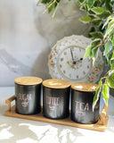 3PCS Ceramic Canister Set with Bamboo Stand – Elegant Kitchen Storage Organizer