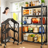 Large Foldable 5-Tier Kitchen Storage Rack with Wheels