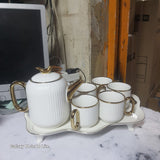 8PC CLASSY TEA SET – GOLD HANDLES & GOLD RIM DETAILING