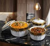 3PC CERAMIC STORAGE POT SET – GOLD & WHITE