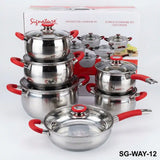 SIGNATURE ST-15 15PC INDUCTION BASE STAINLESS STEEL COOKWARE SET WITH GLASS LIDS .