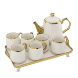 CERAMIC TEA SET WITH TRAY – GOLD HANDLES & RIM ☕🤍