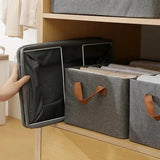 Foldable Grey Clothes Storage Bag & Laundry Bin (47 × 29 × 20cm)