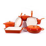 11-Piece Cast Iron Cookware Set – Orange.