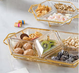 Diamond-Shaped Acrylic Nut & Candy Serving Tray with Gold Metal Frame
