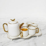 8PC CLASSY TEA SET – GOLD HANDLES & GOLD RIM DETAILING