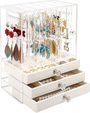 Luxury Acrylic Jewelry Organizer Box with 3 Drawers – Large Transparent Dustproof Jewelry Storage & Display Case