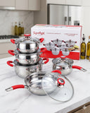 SIGNATURE ST-15 15PC INDUCTION BASE STAINLESS STEEL COOKWARE SET WITH GLASS LIDS .