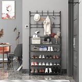 Multifunctional 5 Tier Shoe Rack Organizer with Coat & Hat Rack