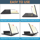 12" PHONE SCREEEN AMPLIFIER–3D HD Mobile Phone Magnifier Projector Screen for Movies, Videos, and Gaming–Foldable Phone Stand with Screen Amplifier–Supports ALL Smartphones